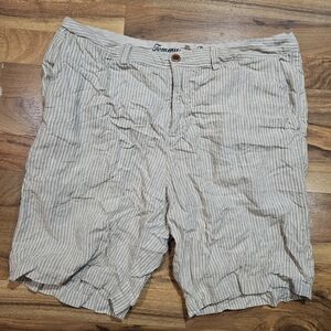 Tommy Bahama Men's 100% Linen Flat Front Shorts Brown White Striped Size 36